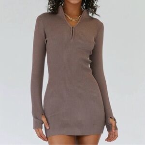 Princess Polly Mini Long Sleeve Dress - Brown - NWT